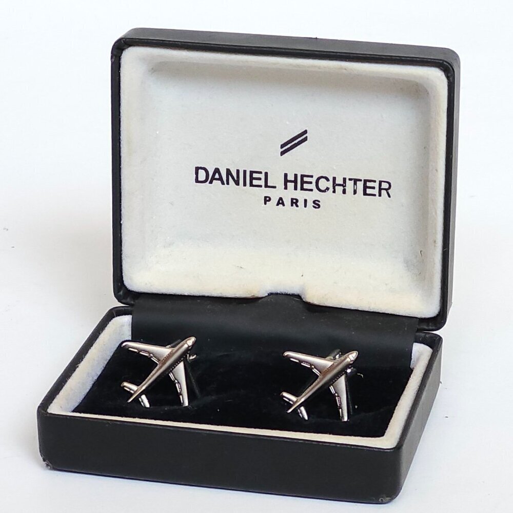 Daniel Hechter Paris CUFFLINKS Airplane PAIR Brushed Silver Set BOXED CUFF LINKS